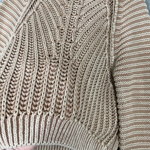 Free People Sweetheart Sweater Womens Small Tan Striped Chunky Knit Boho - Picture 2 of 10